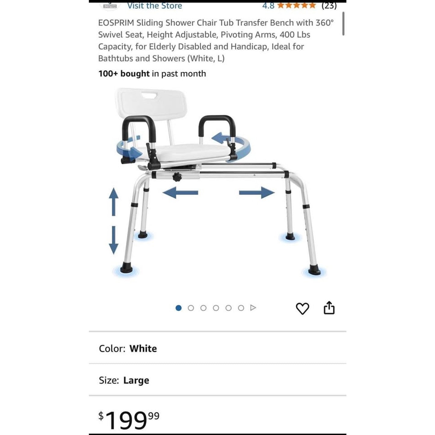 EOSPRIM Sliding Shower Chair Tub 360 Rotating