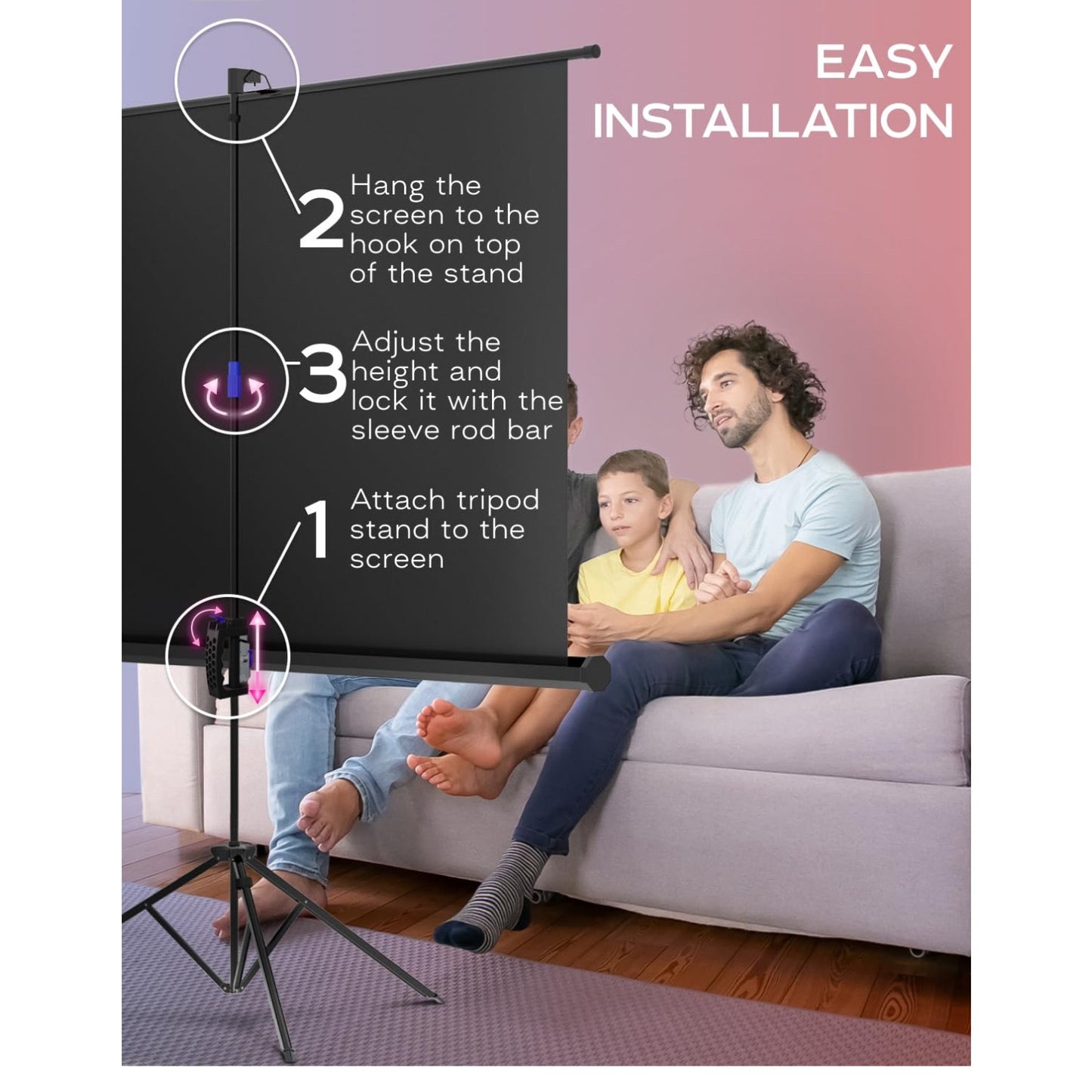 PropVue Projector Screen with Stand 84" - Indoor & Outdoor Projection Screen for Movie