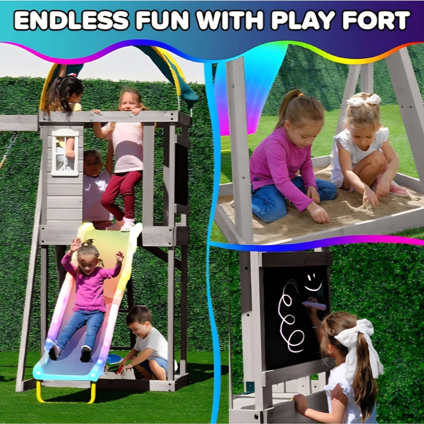 Sportspower Amelia Galaxy Cedar Wooden Swing Set for Night Play with 2 LED Swings