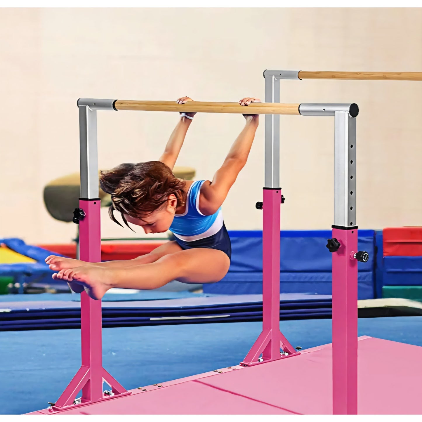 Costzon Double Horizontal Bars, Junior Gymnastic Training Parallel Bars w/11-Level 38-55" Adjustabl