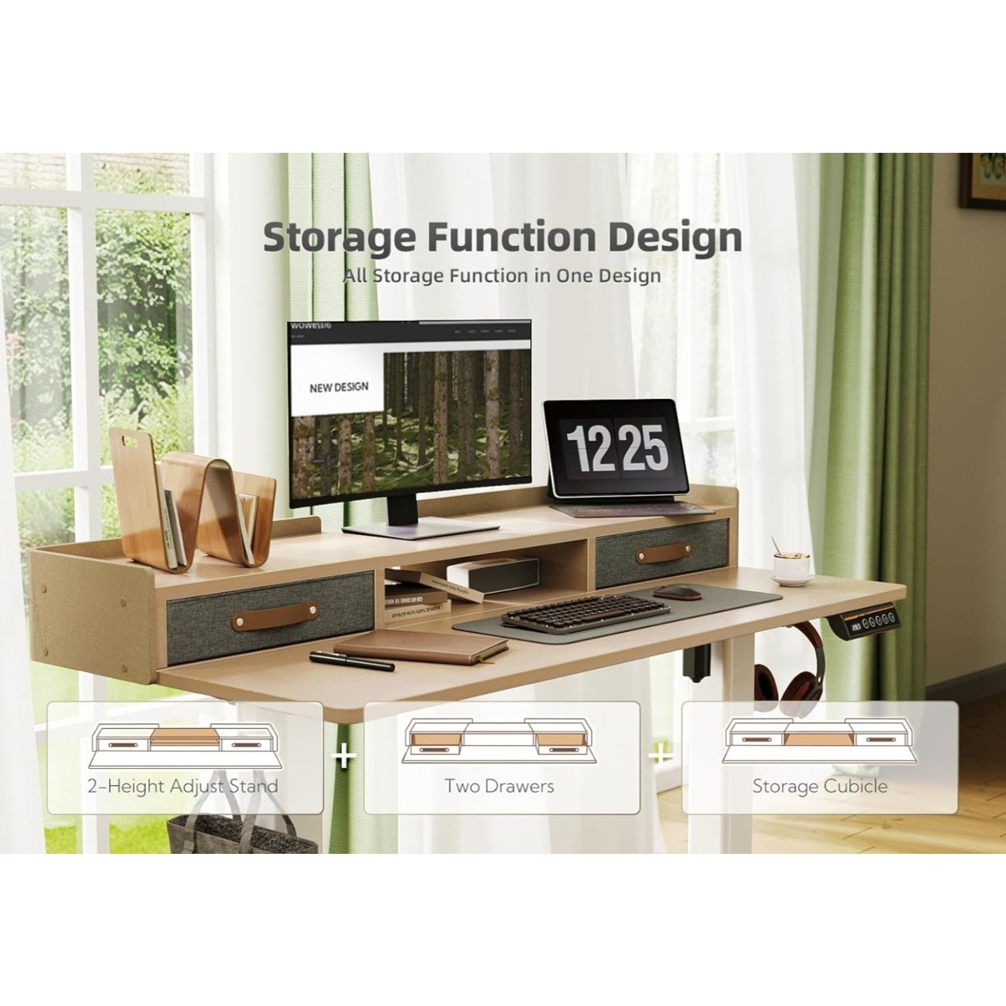 YDN Standing Desk with Drawers, 55 Inch Standing Desk Adjustable Height, Adjustable Electric Stand