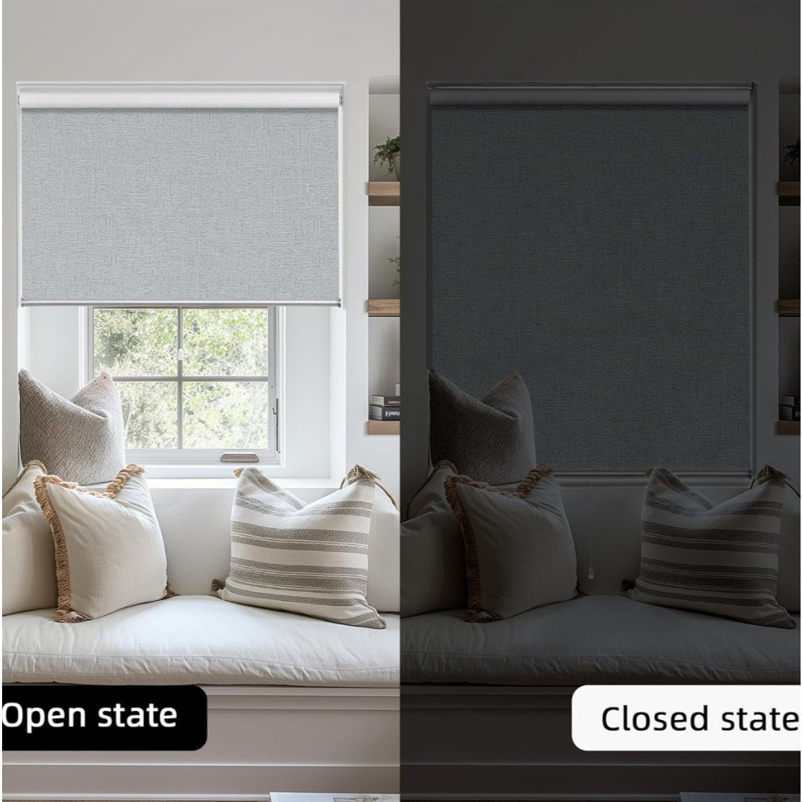ChrisDowa Cordless 100% Blackout Roller Shade. Light Grey, 56"W x 72"H
