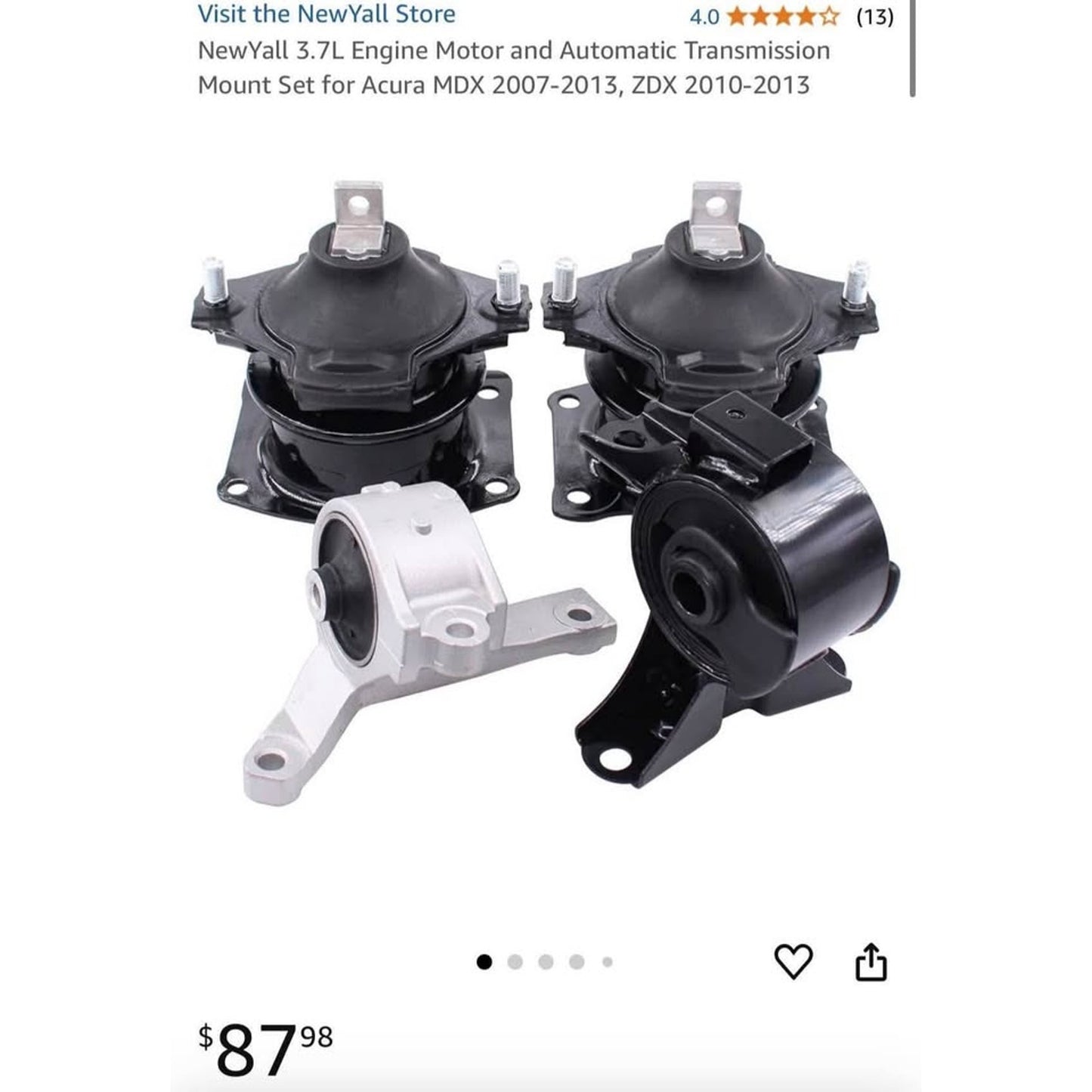 NewYall 3.7L Engine Motor and Automatic Transmission Mount Set for Acura MDX 2007-2013, ZDX 2010-201