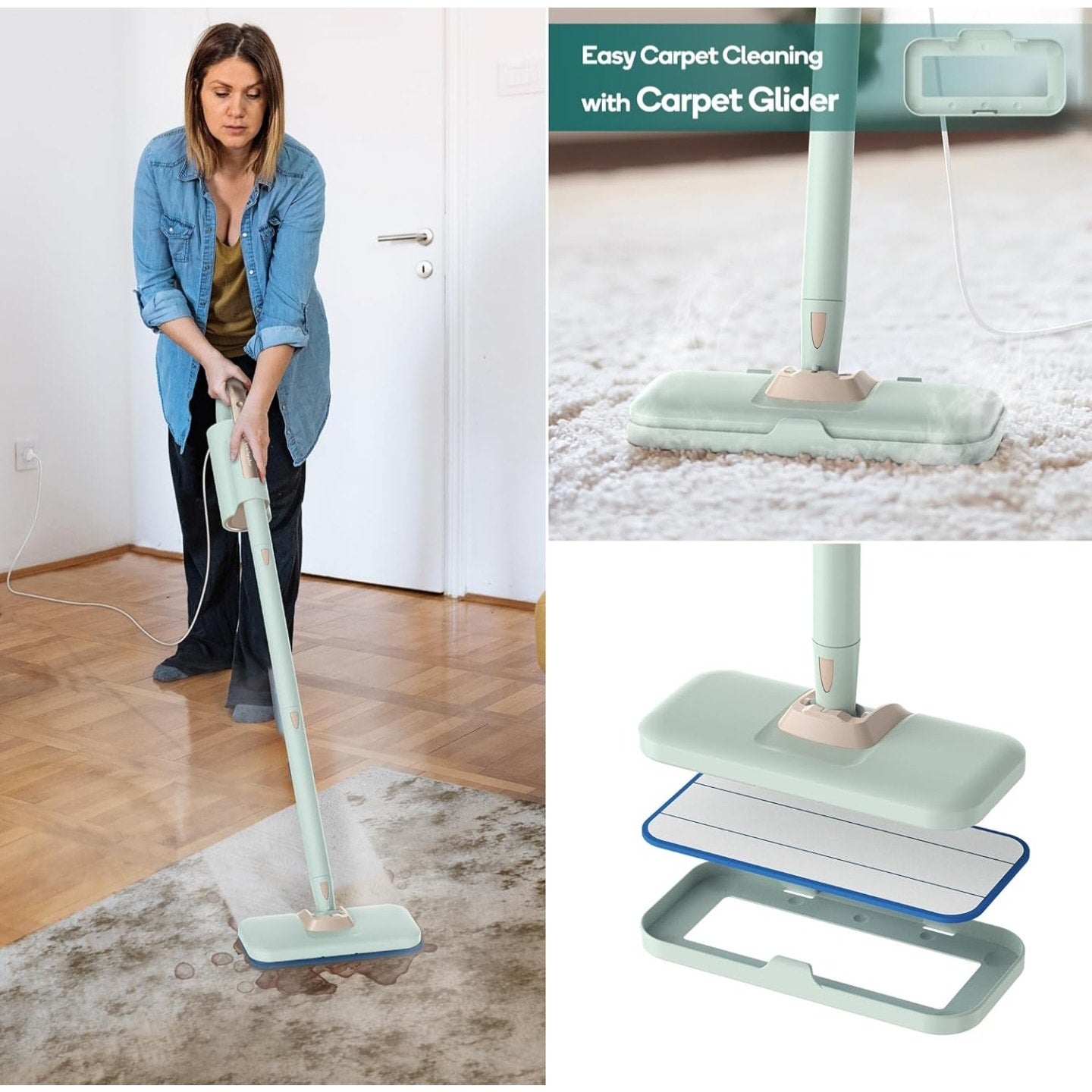 Newbealer Steam Mop & Detachable Handheld Cleaner, 250ml 1200W Powerful Floor Steamer, 3 Adjustable