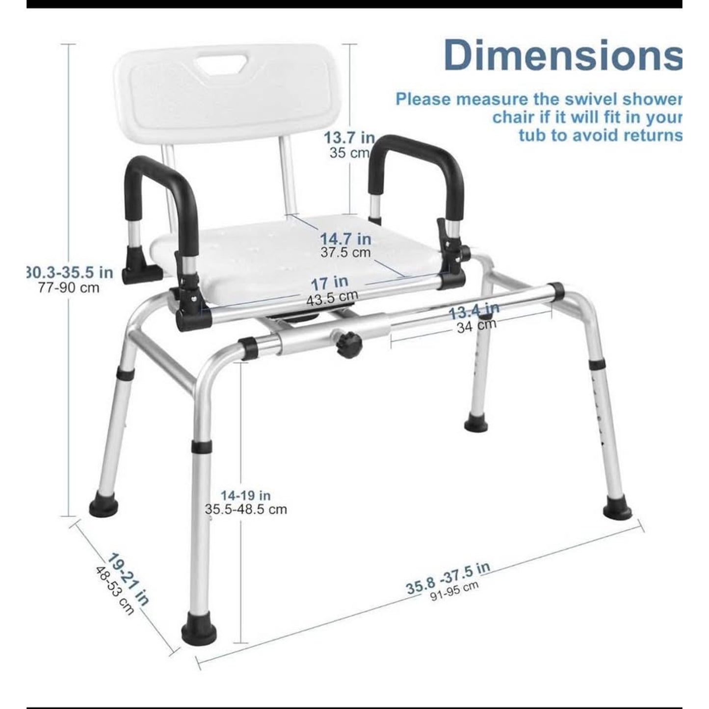 EOSPRIM Sliding Shower Chair Tub 360 Rotating