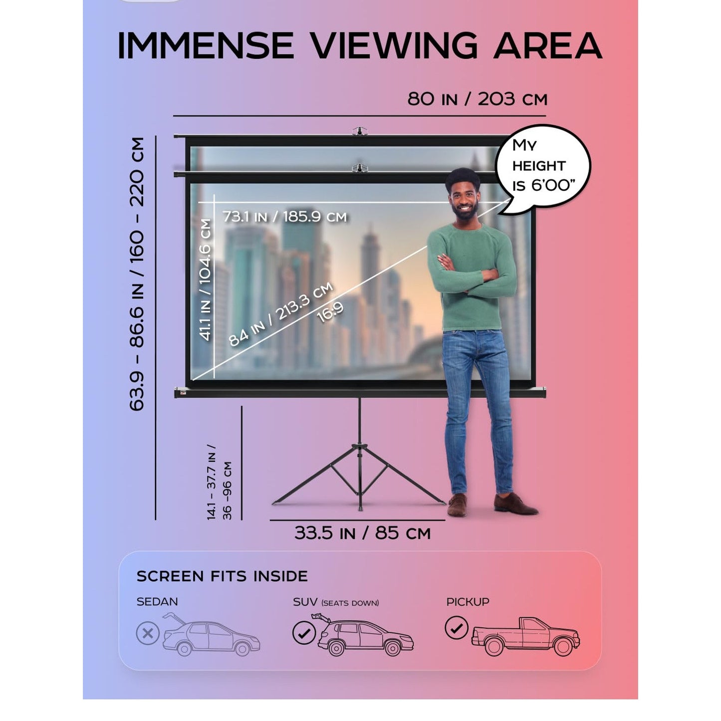 PropVue Projector Screen with Stand 84" - Indoor & Outdoor Projection Screen for Movie