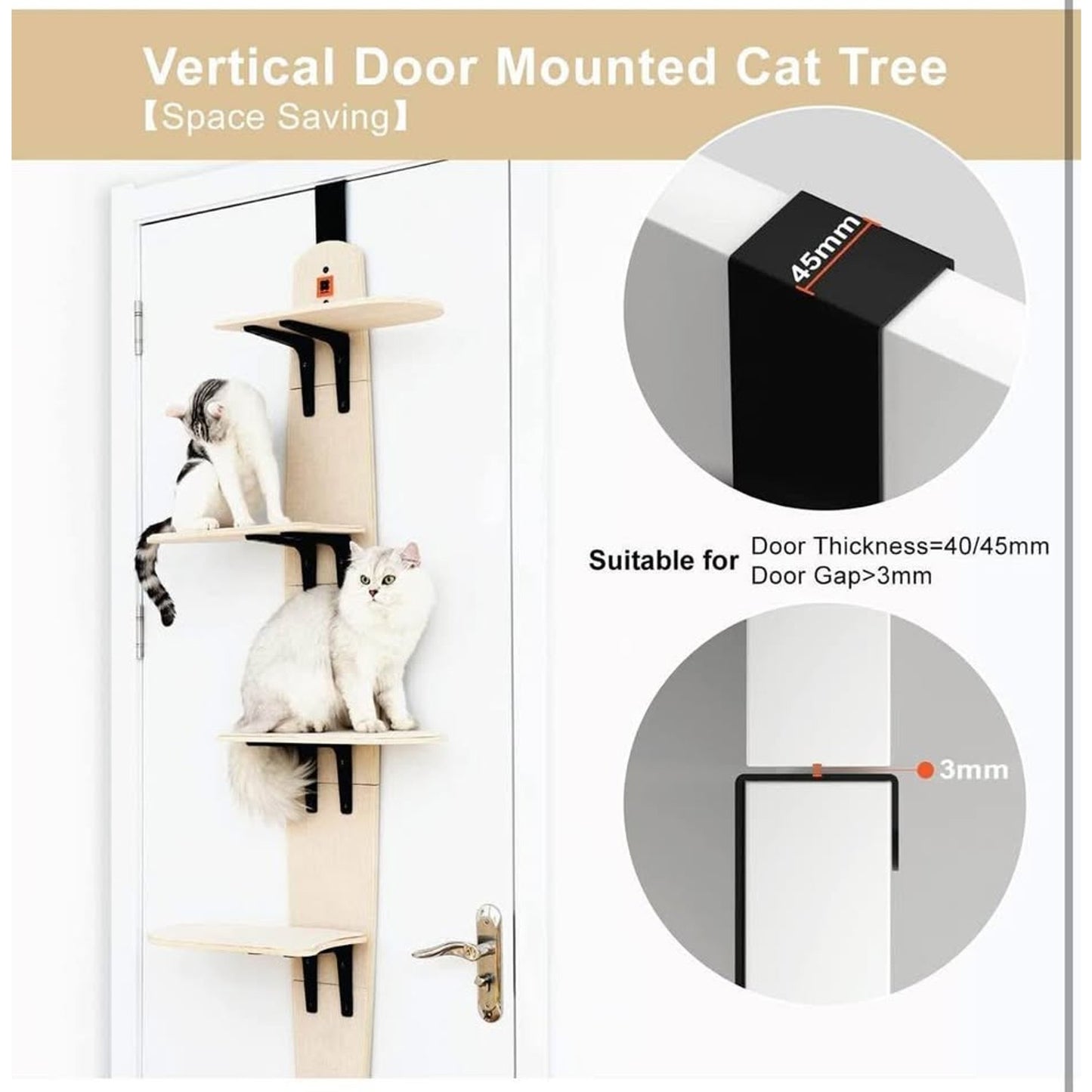 Door Hanging Cat Shelf,4-Levels Door Hanging Cat Climber Door Mounted Vertical Cat Tree Tower with C