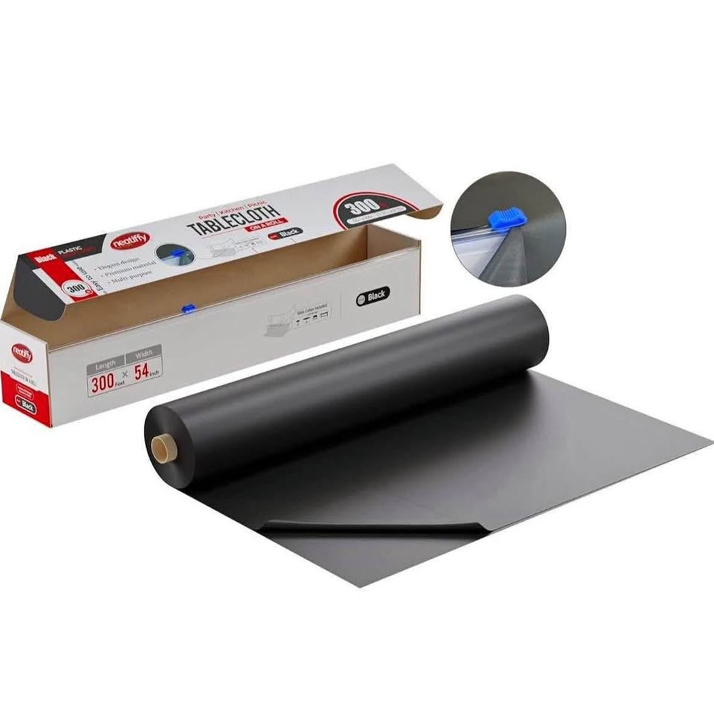 Neatiffy 54 In x 300 Ft - Disposable Plastic Table Cloth Roll With Slide Cutter | Waterproof Table C