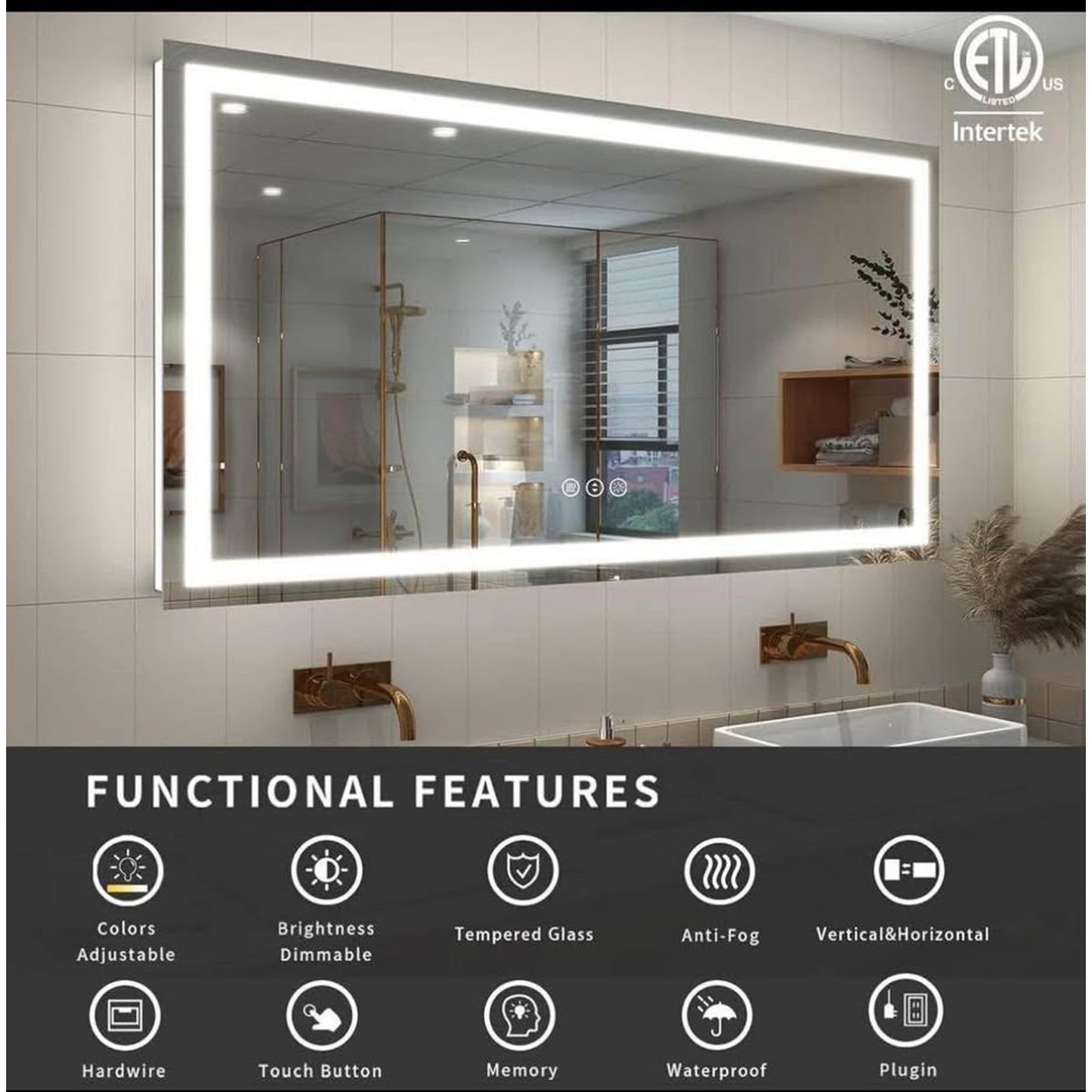 Led Bathroom Mirror 60x36, Large Illuminated Dimmable Vanity Mirror with Lights, Backlit and Front L