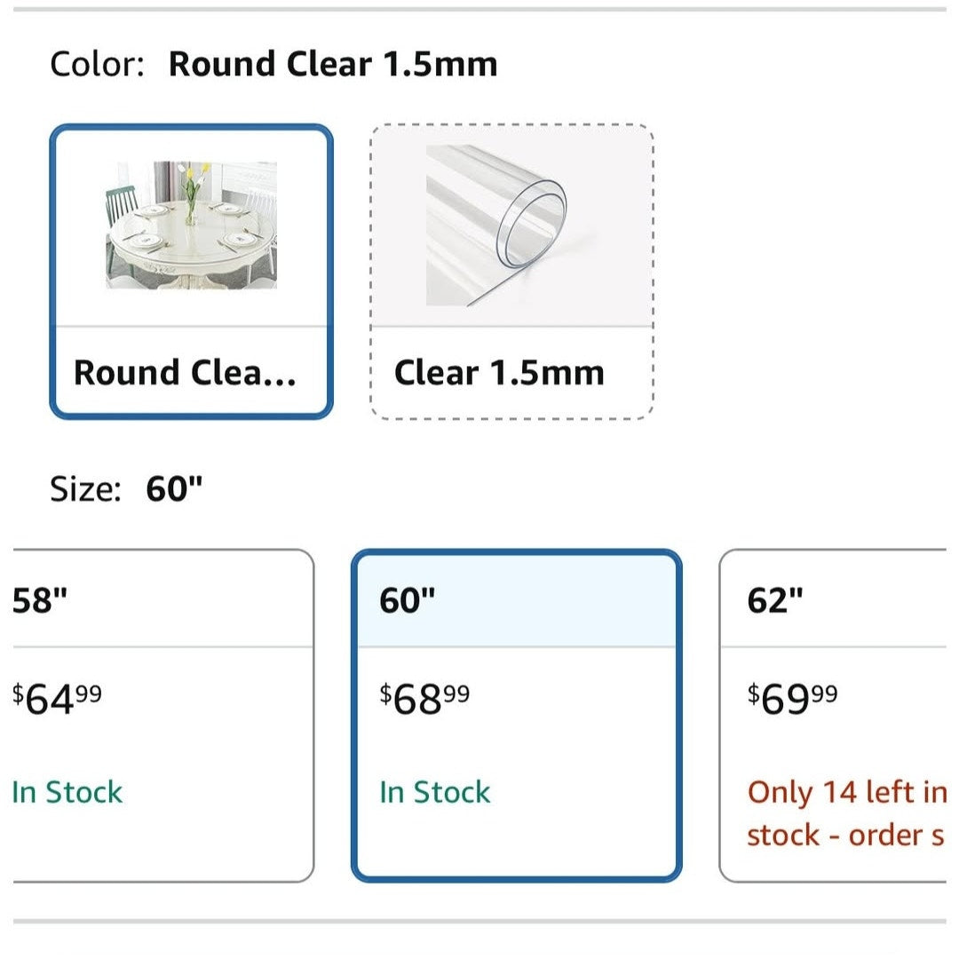 Deep Dream 1.5mm Thick 60 Inches Clear Round Table Protector, Round Table Cover, Tablecloth