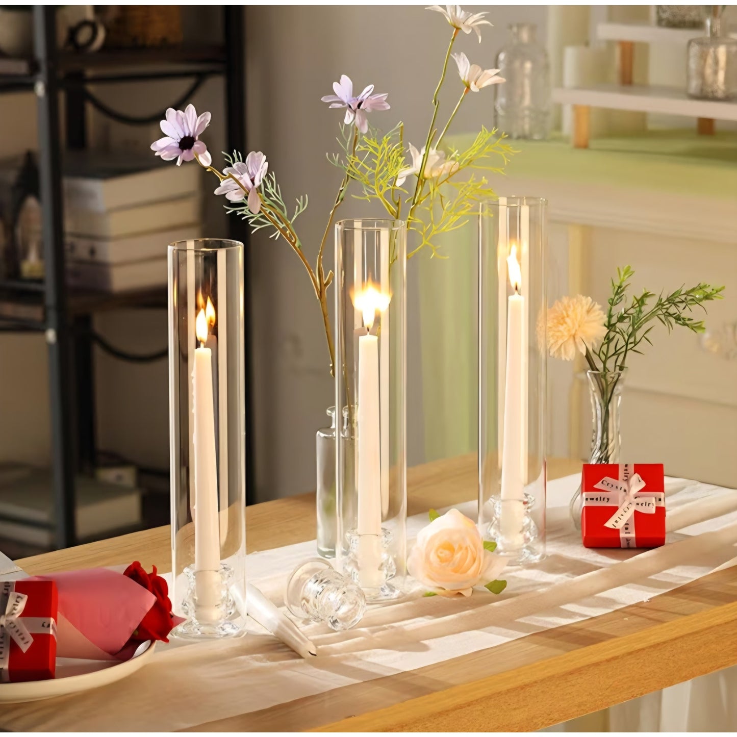 60 Set Glass Hurricane Candle Holders Bulk 12.6" Open Ended Glass Candleholder Tube Shape Bottomles