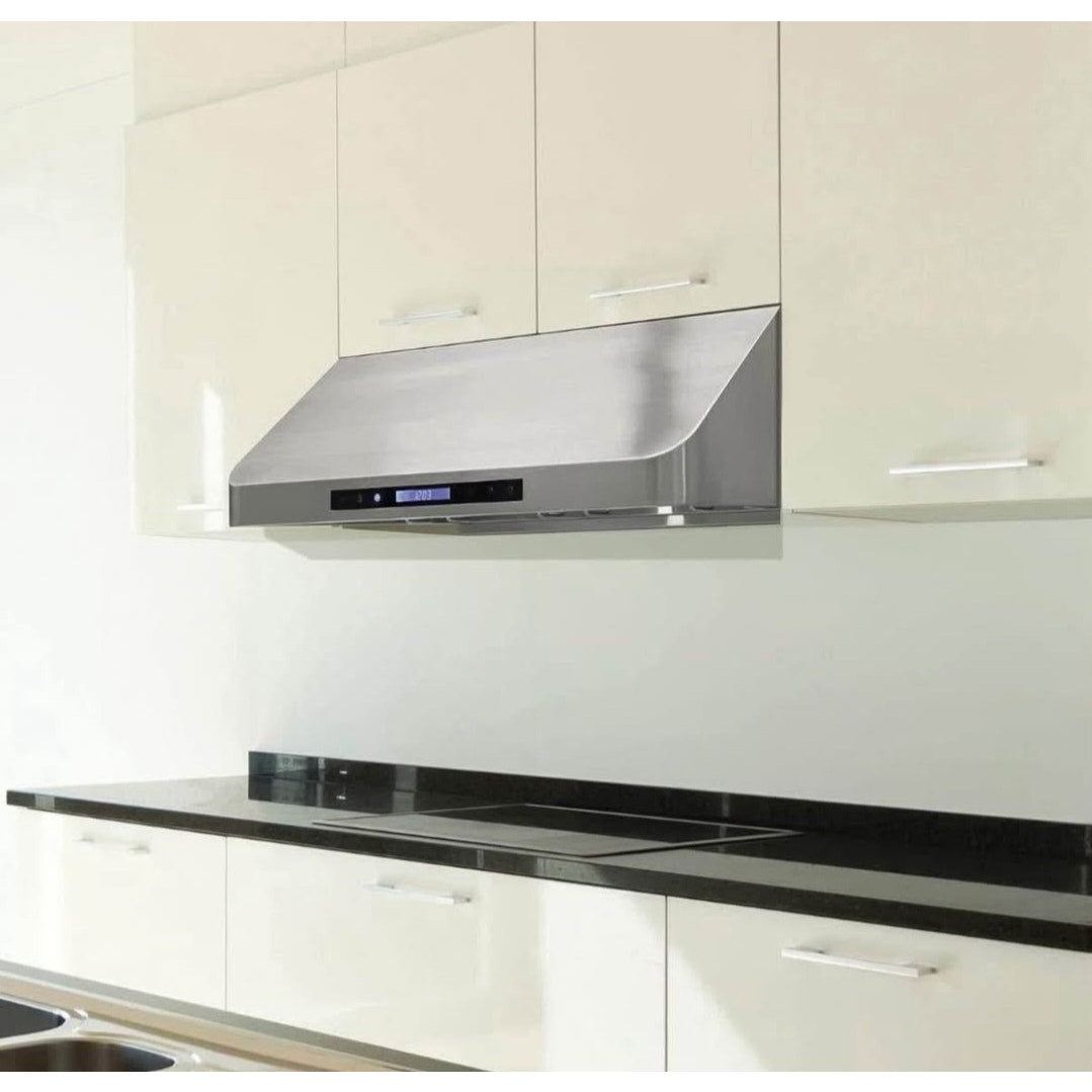 DE300RHSSS Range Hood Under Cabinet with Exhaust Duct Touchscreen LED Lights 4-Speed
