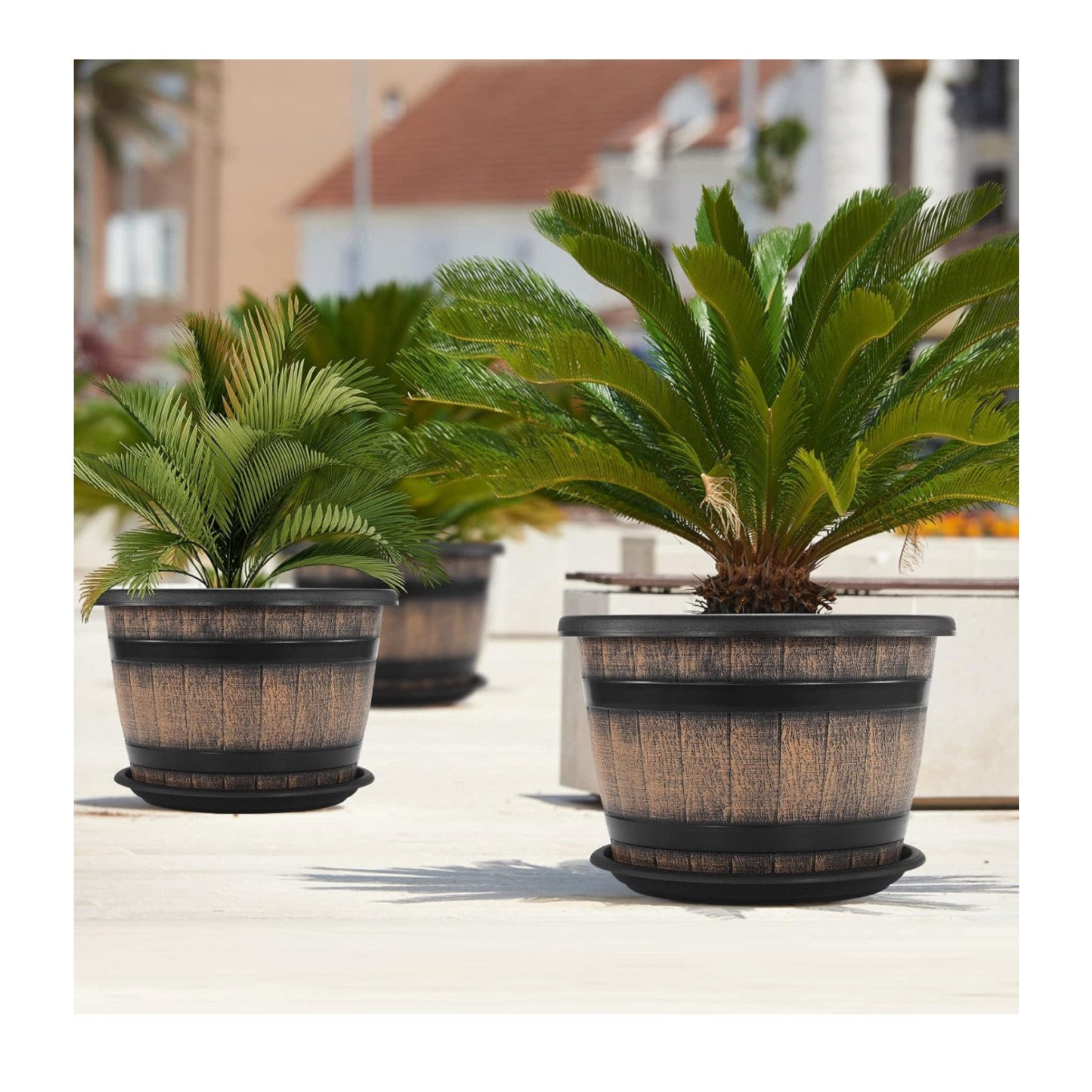 Quarut Large Plastic 3 Pack16 inch Plant Pots,Whiskey Barrel