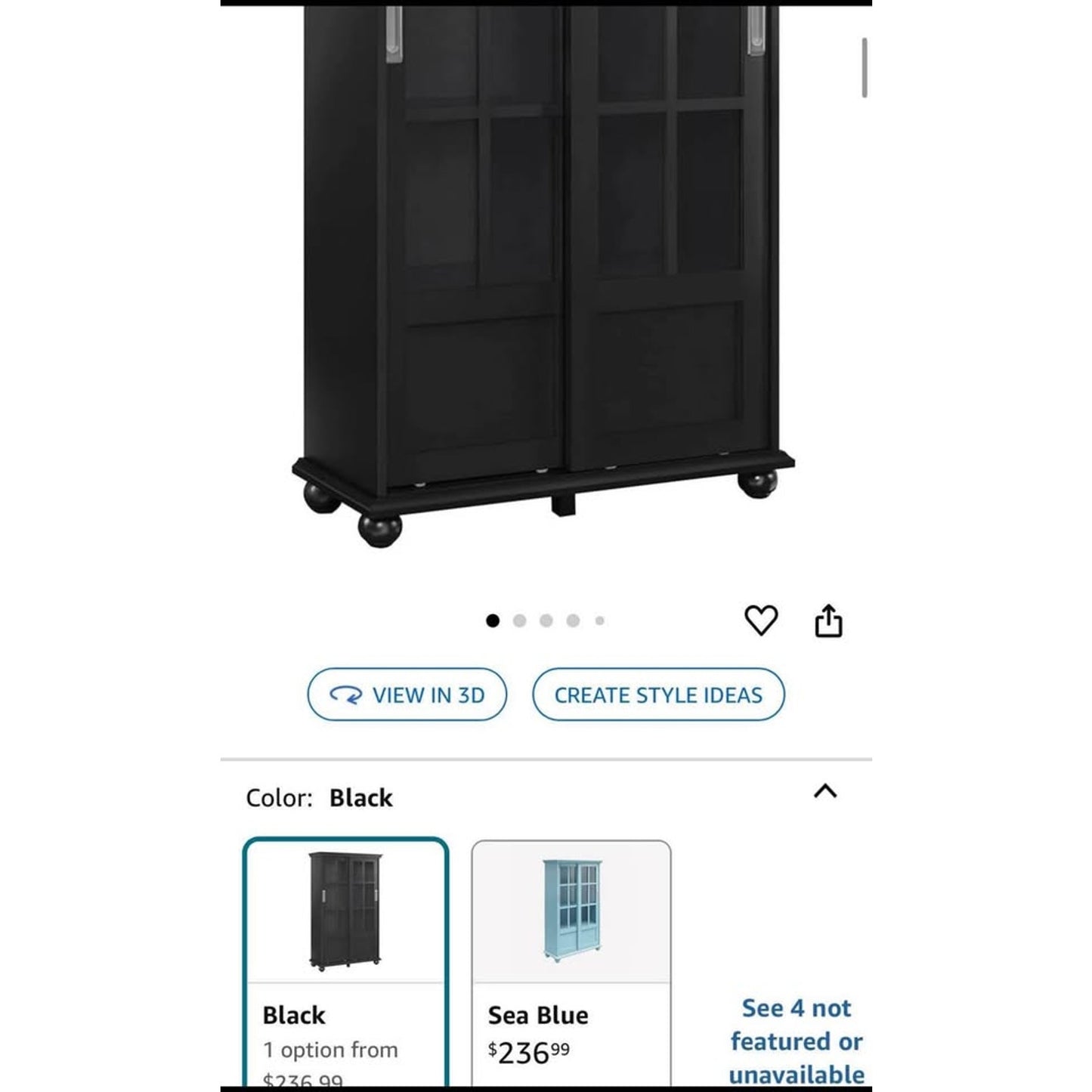 Ameriwood Home Aaron Lane Bookcase with Sliding Glass Doors, Black