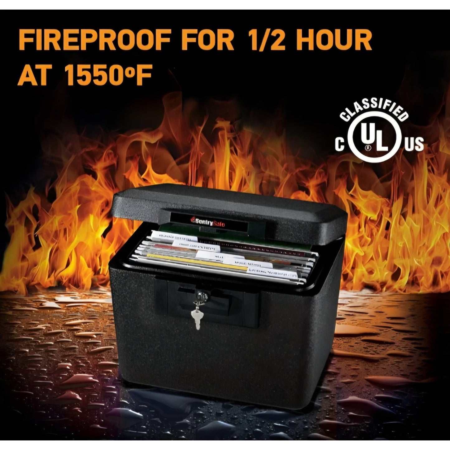 SentrySafe Black Fireproof Document Box with Key Lock, Safe Secures Files and Documents for Home