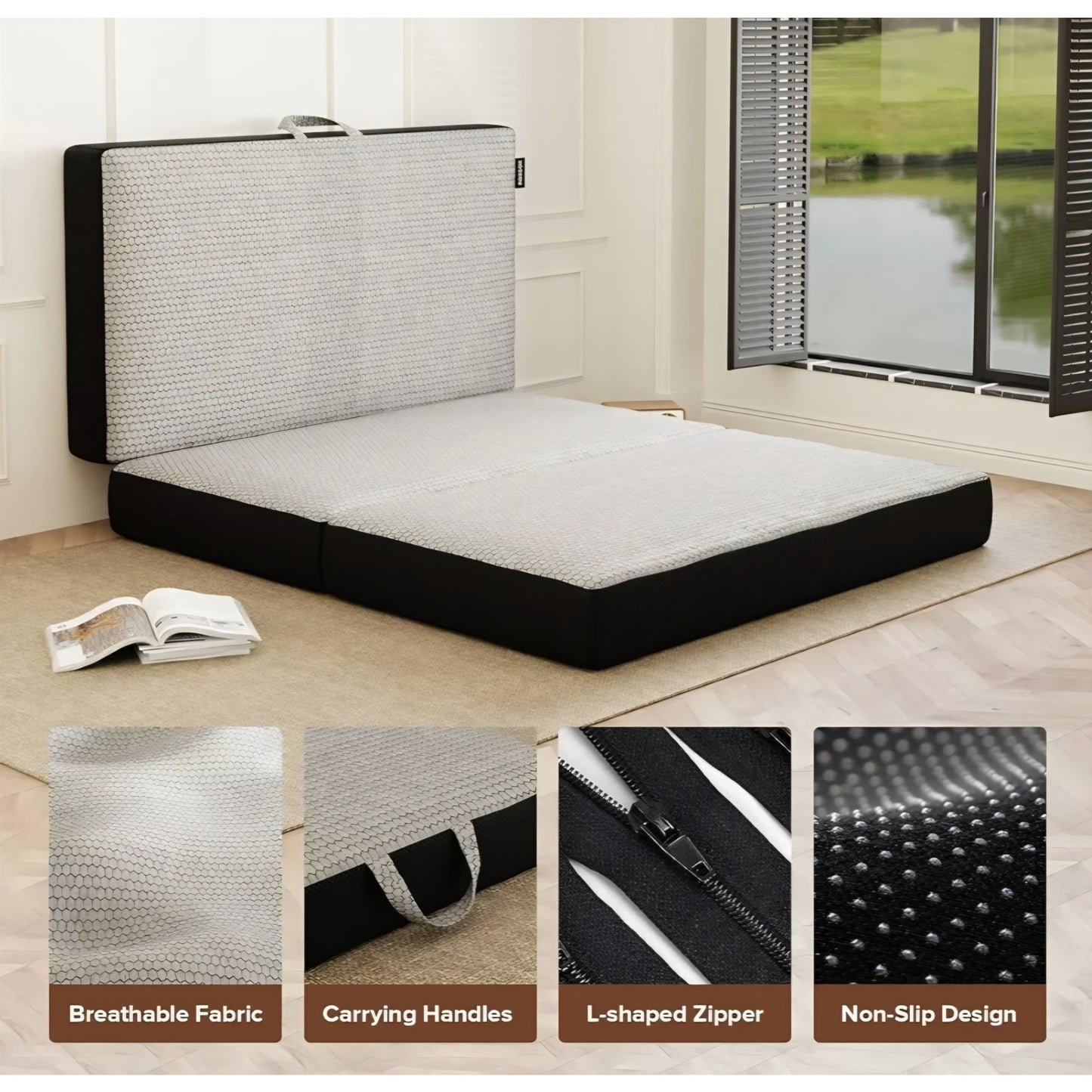 Full mattress, Memory Foam Trifold Mattress - Full Portable Floor Bed 6 Inch, Foldable Mat with Washable Cover,