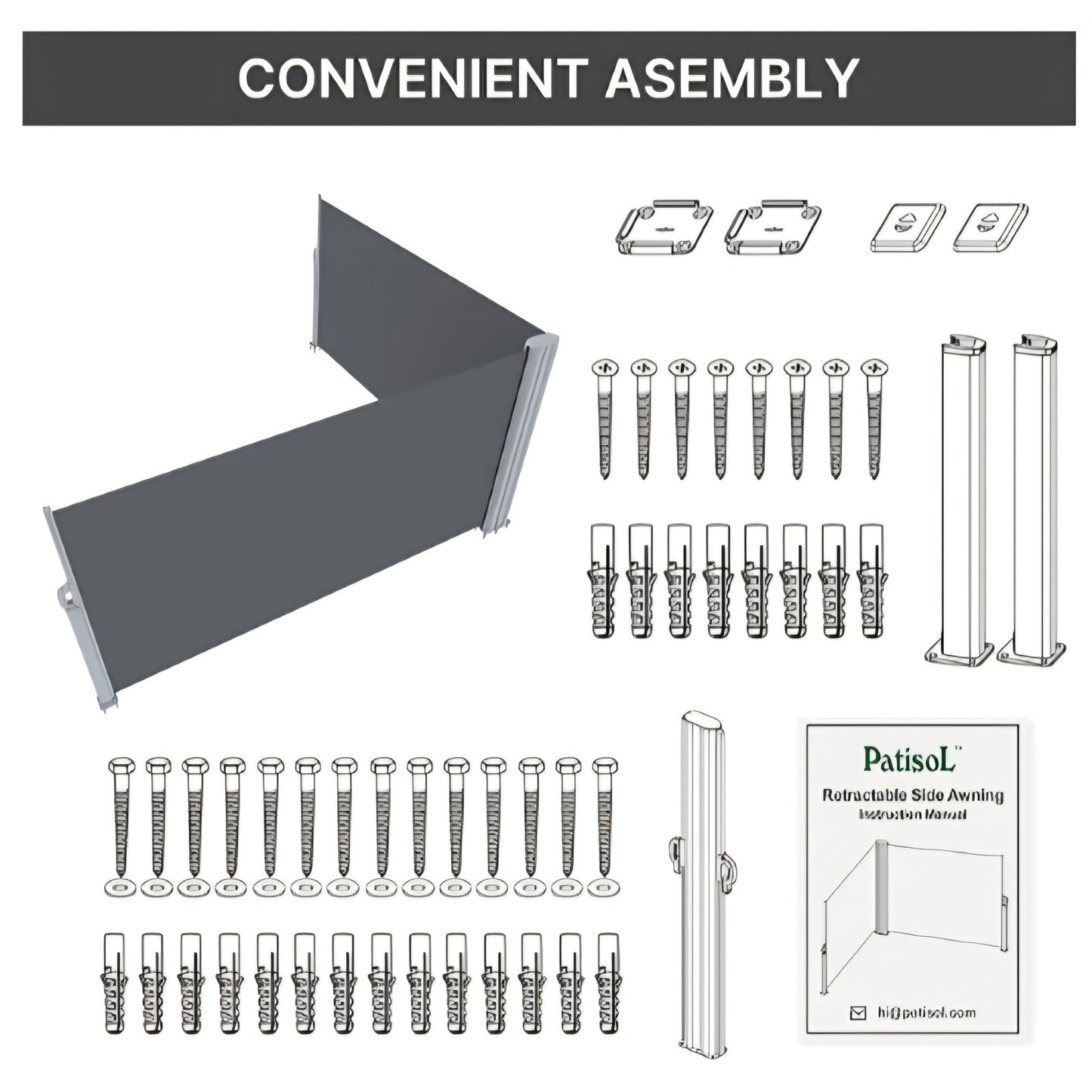 236"x63" Retractable Side Awning Full Aluminum Patio Outdoor Privacy Divider, Water & UV Resistant