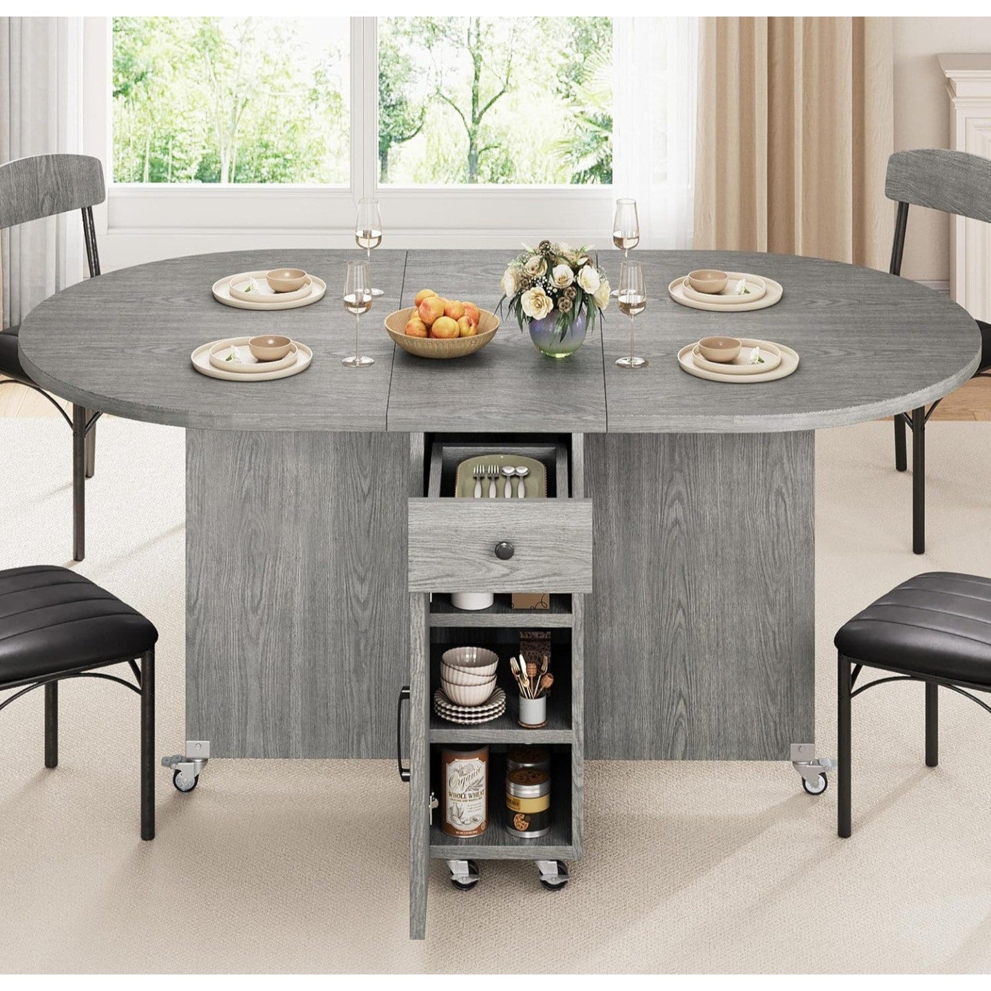 Folding Dining Table for 4 -Foldable Kitchen Dinner Drop Leaf Gateleg Convertible Tables