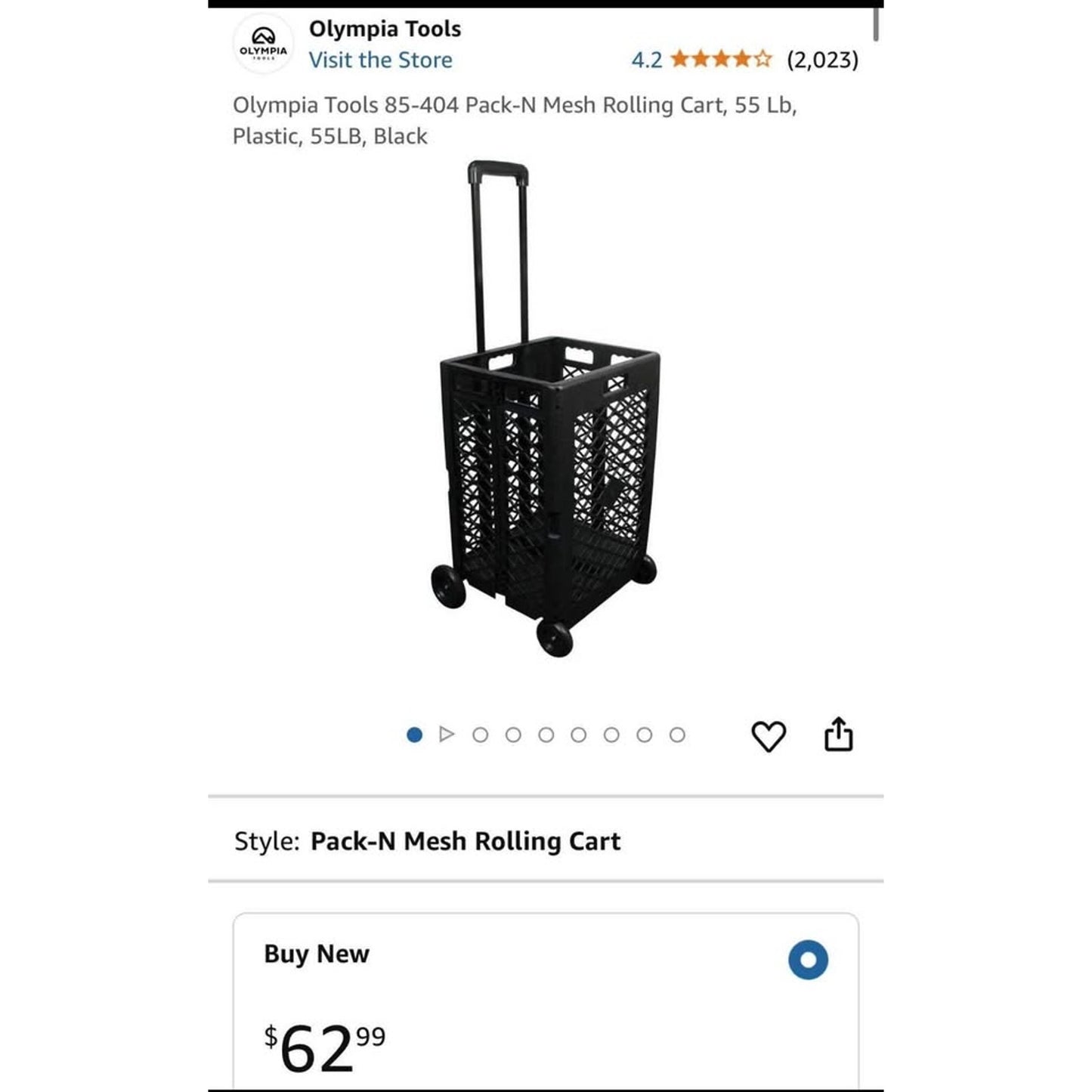 Olympia Tools 85-404 Pack-N Mesh Rolling Cart, 55 Lb, Plastic, 55LB, Black