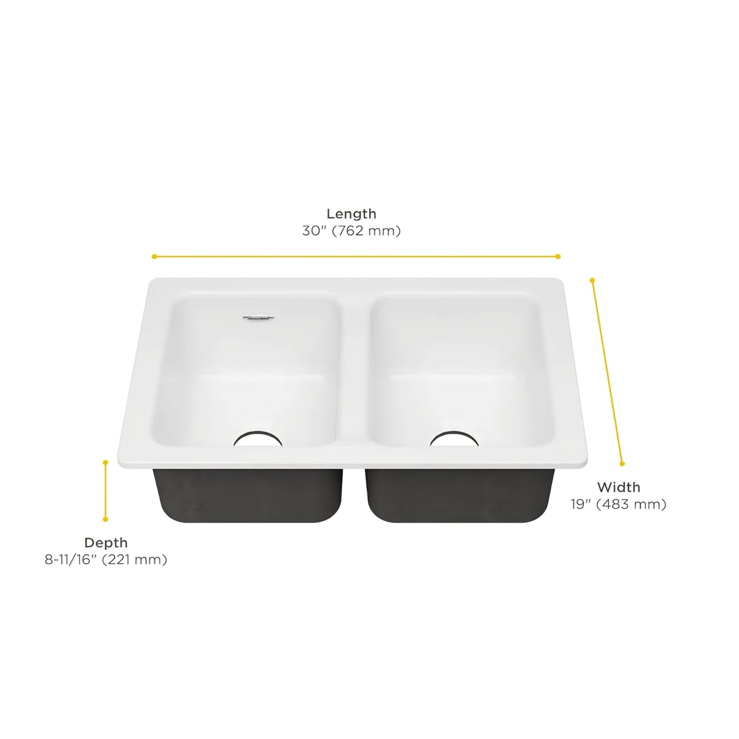 American Standard 77DB30190.308 Delancey 30x19 Double Bowl Cast Iron Kitchen Sink, Brilliant White