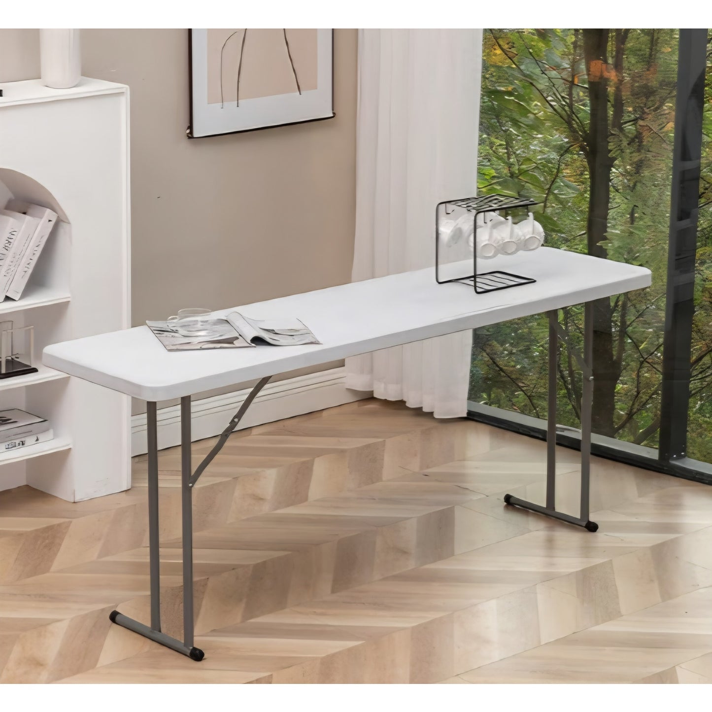 5-Foot Narrow Plastic Folding Training Table, 60” x 18” Portable  Seminar Table, 29” Height,