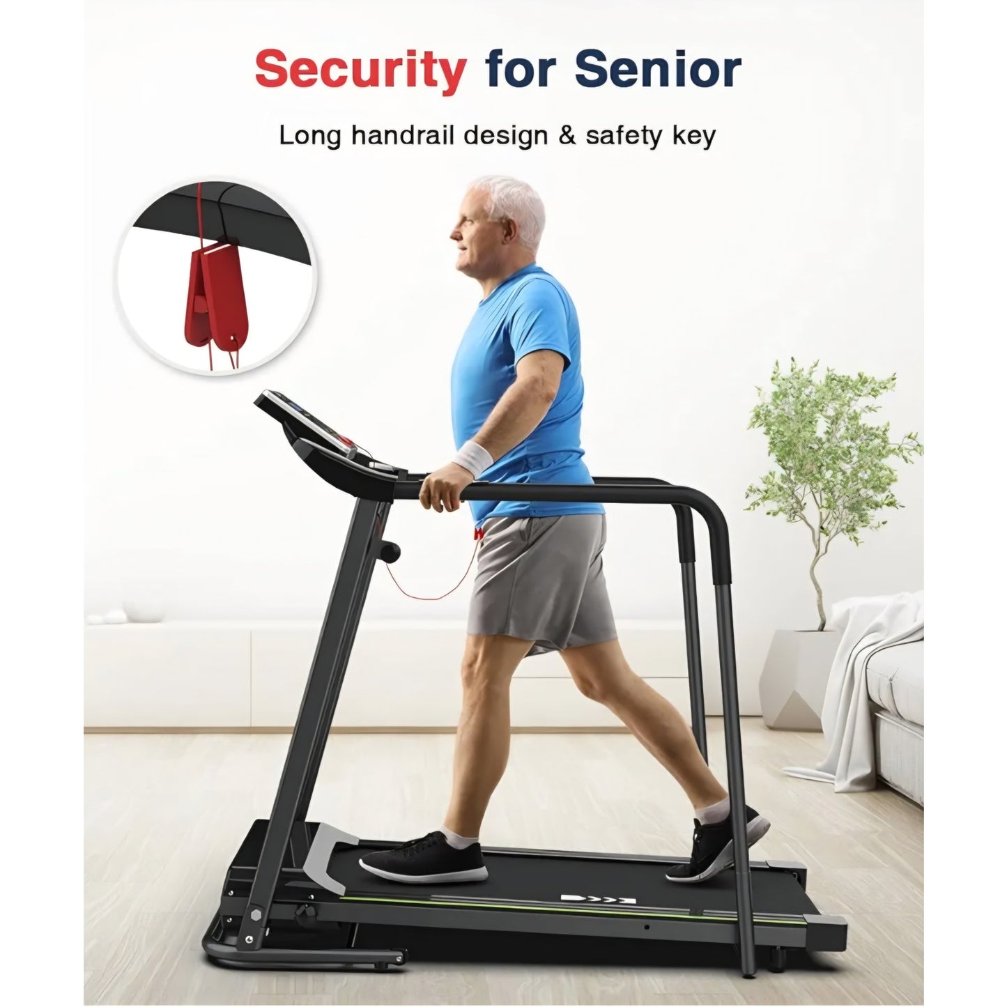 Redliro Walking Treadmill with Long Handrail for Balance, Recovery Fitness Exercise Machine Foldabl