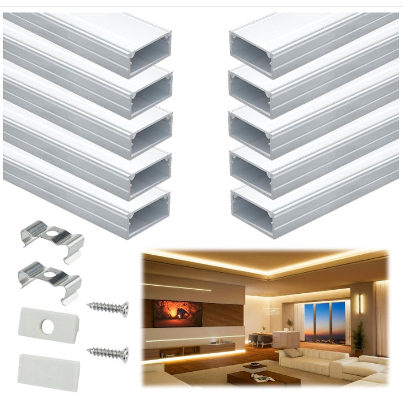 10Pack 3.3FT Wider Silver LED Strip Channel with Milky Diffuser U102 18x8.5mm Wide LED Channel