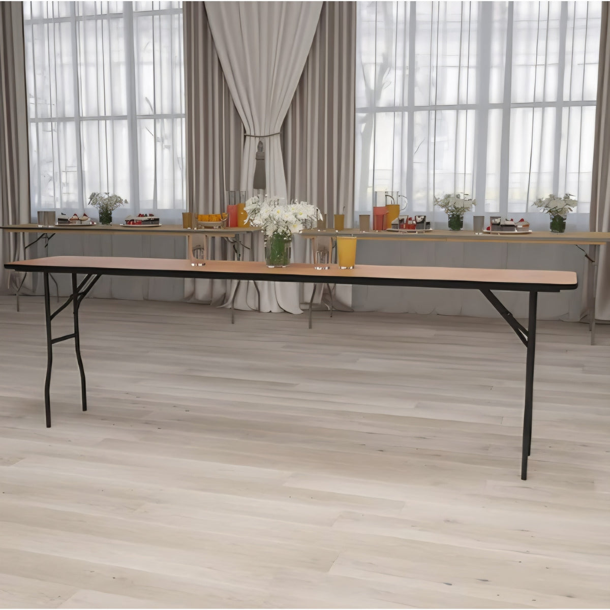 Gael 8' Wood Folding Training and Event Table, Rectangular Folding Training Table with Smooth Clear
