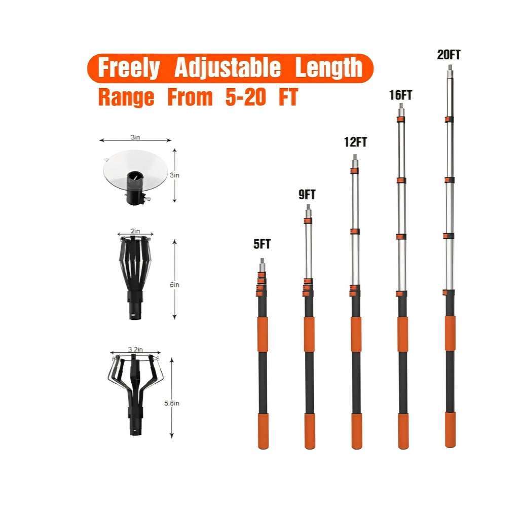 26FT Reach Light Bulb Changer for High Ceilings, Light Bulb Changer with Baskets and suction