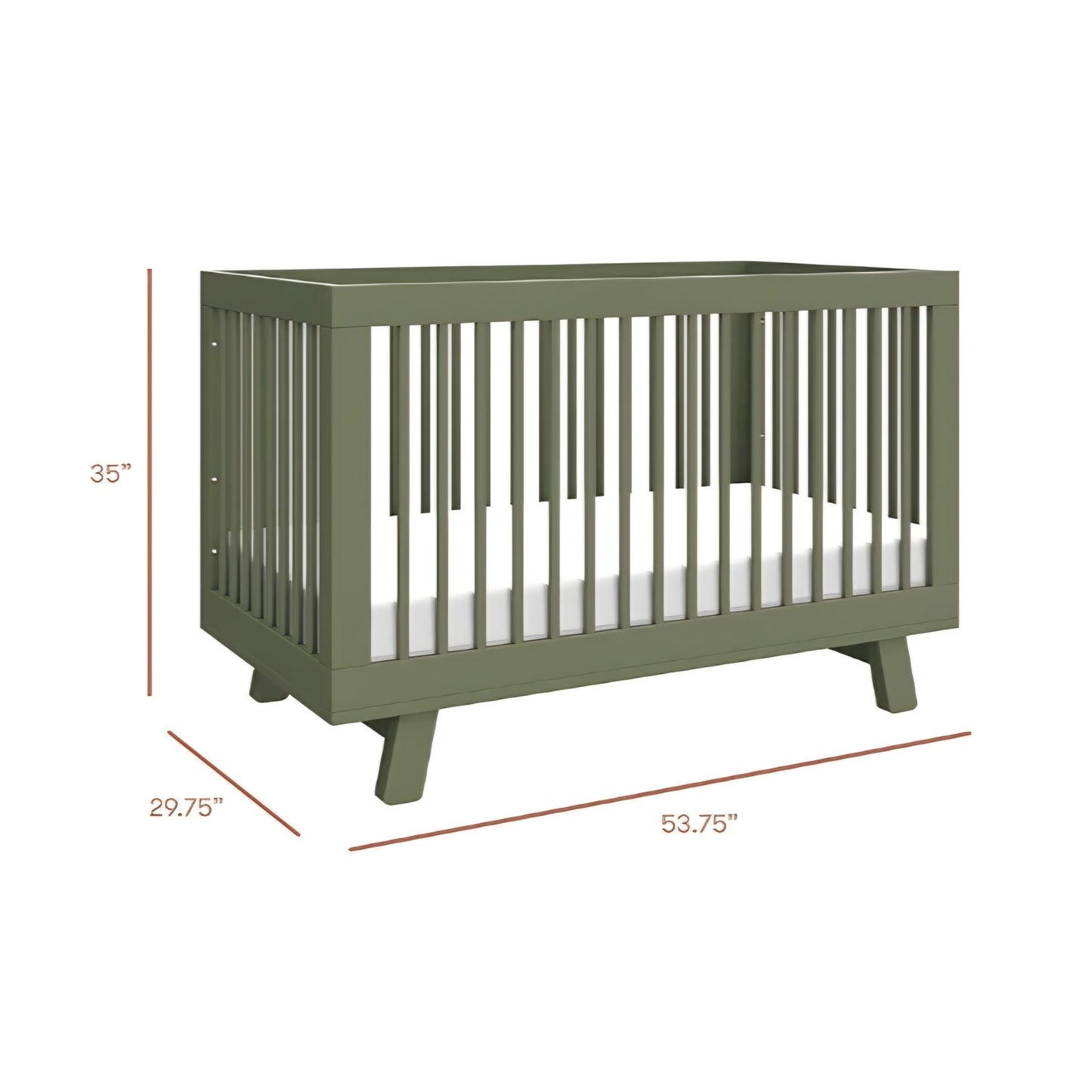 3-in-1 Convertible Crib with Toddler Bed Conversion Kit in Olive Green