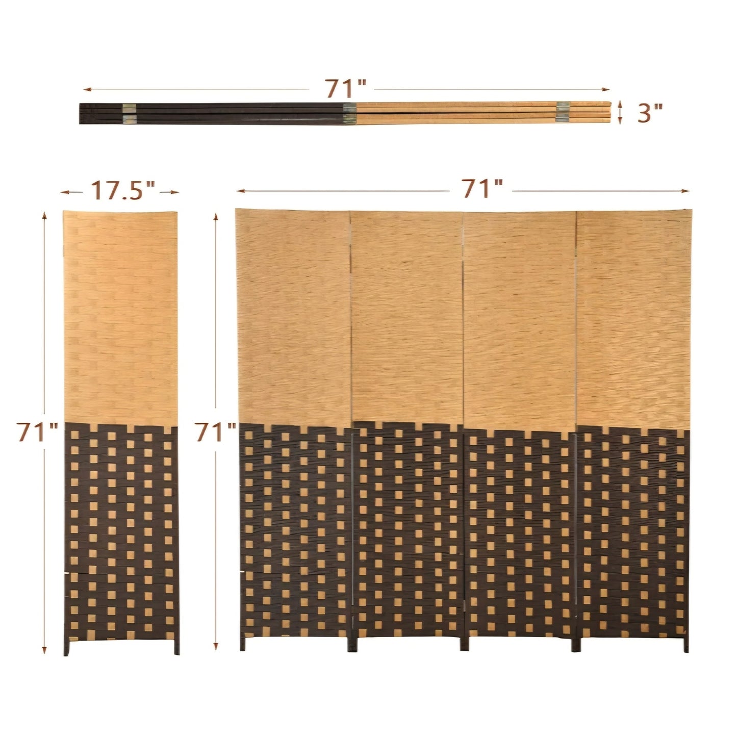 Giantex 4 Panel Room Divider, 6 Ft Tall Handmade Rattan Room Dividers, Portable Wood Room Separator
