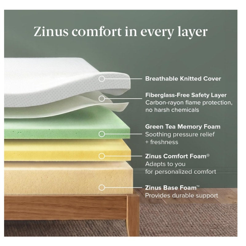 12 Inch Queen Green Tea Memory Foam Mattress zinus