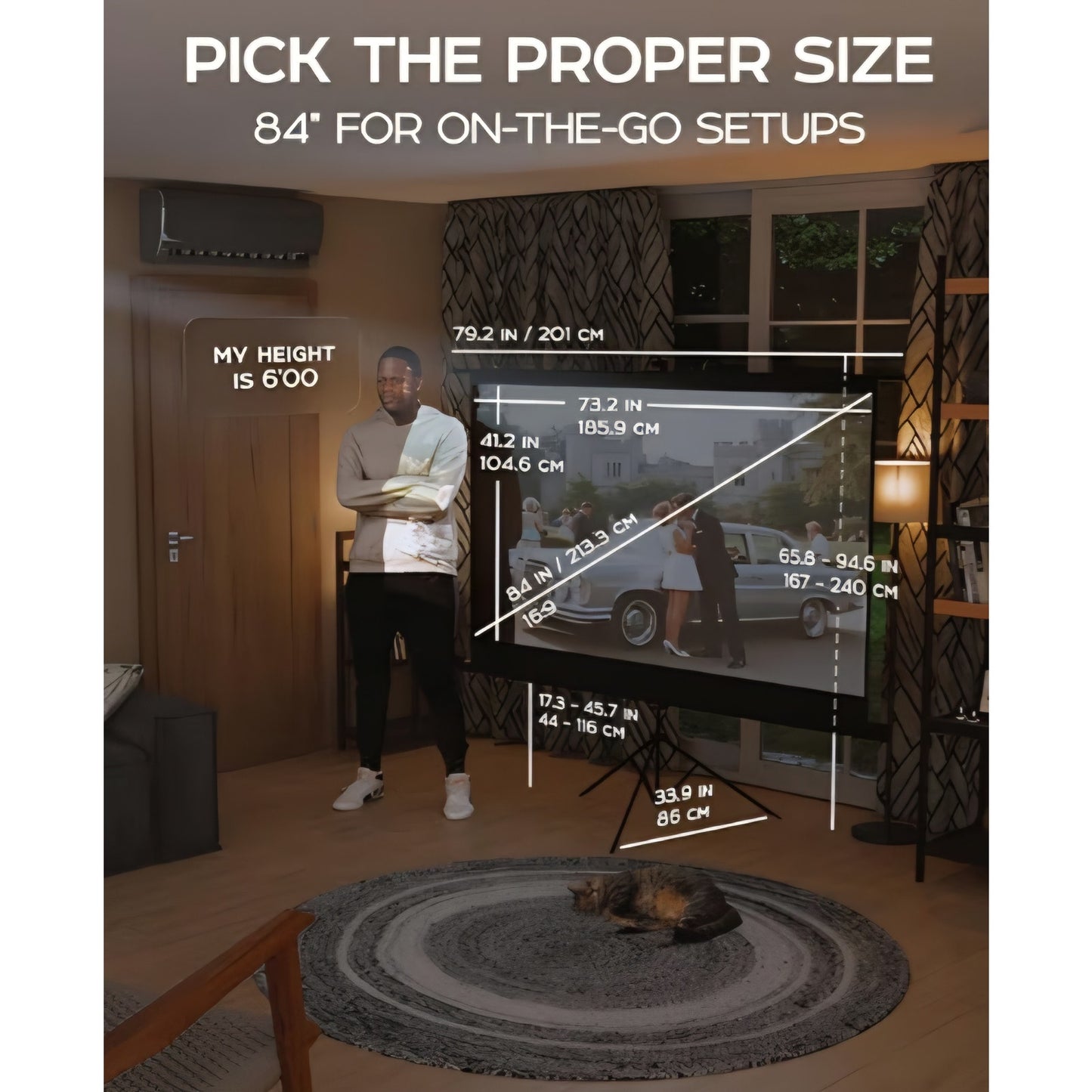 Projector Screen with Stand 84" - Indoor & Outdoor Projection Screen for Movie or Office