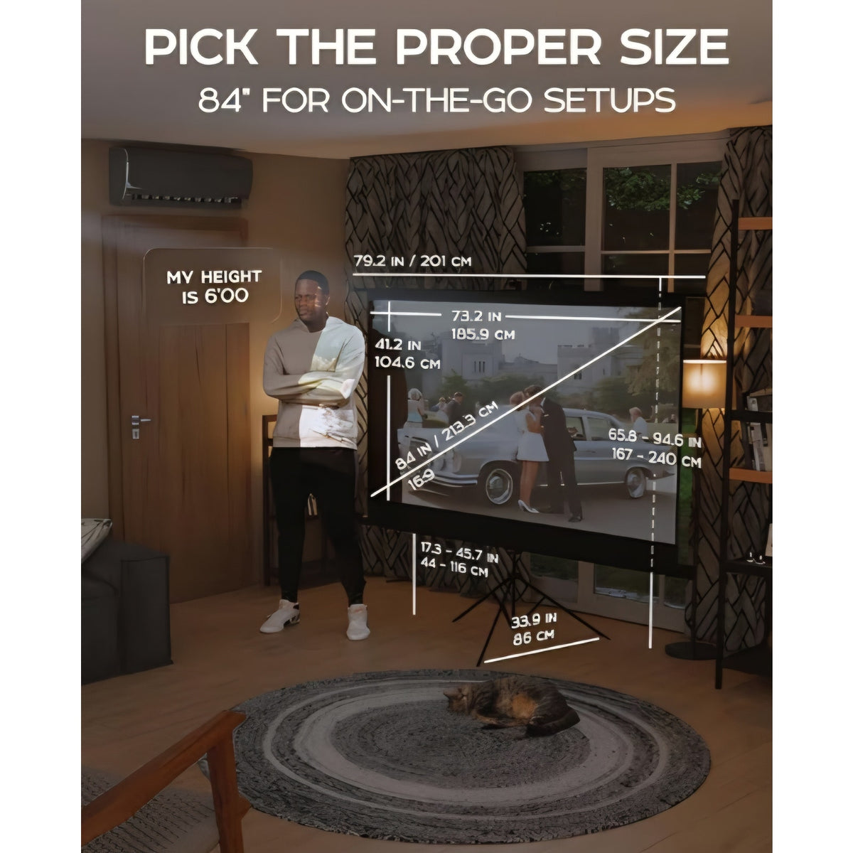 Projector Screen with Stand 84" - Indoor & Outdoor Projection Screen for Movie or Office