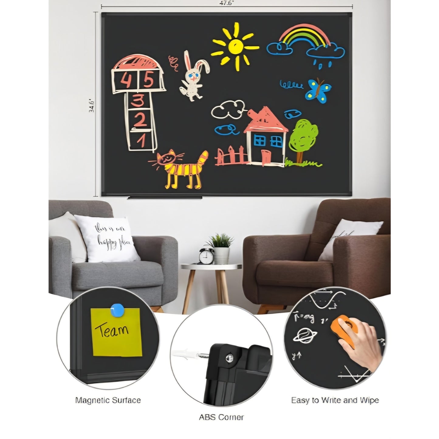XBoard Magnetic Chalkboard Blackboard 48 x 36, Chalk Board/Black Board with 2 Magnets