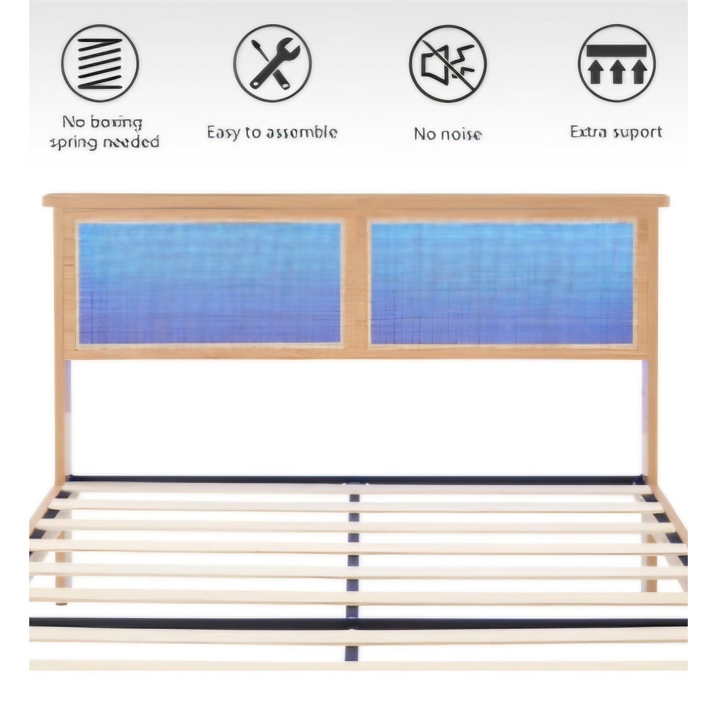Rattan Full Bed Frame - Full Size Platform Bed Frame with Natural Rattan Headboard