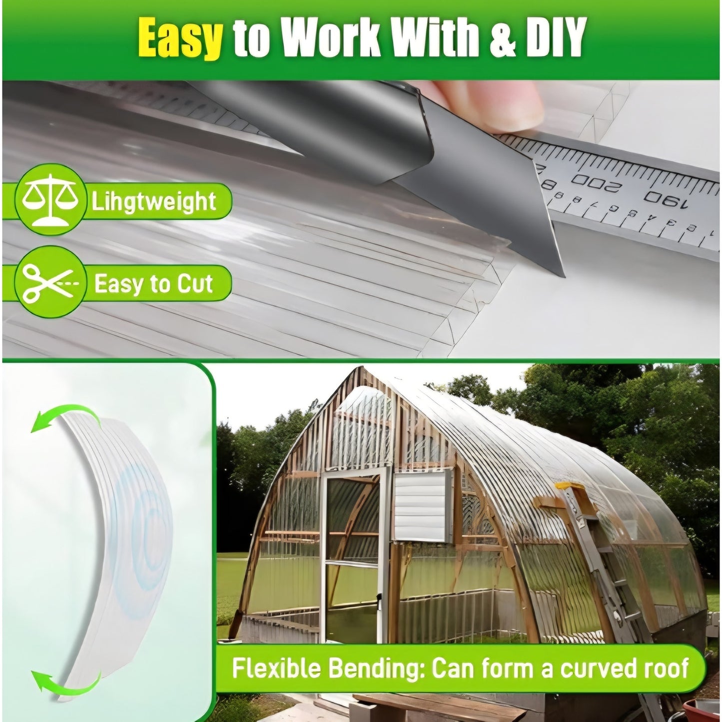 6 Pack Polycarbonate Greenhouse Panels, 8' x 4' x 0.24'' Twin-Wall Polycarbonate Sheets