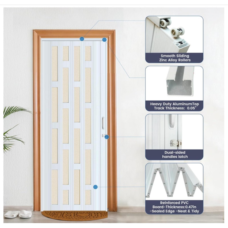 DIYHD 36X96in Frosted Glass PVC Folding Accordion Door with Latch