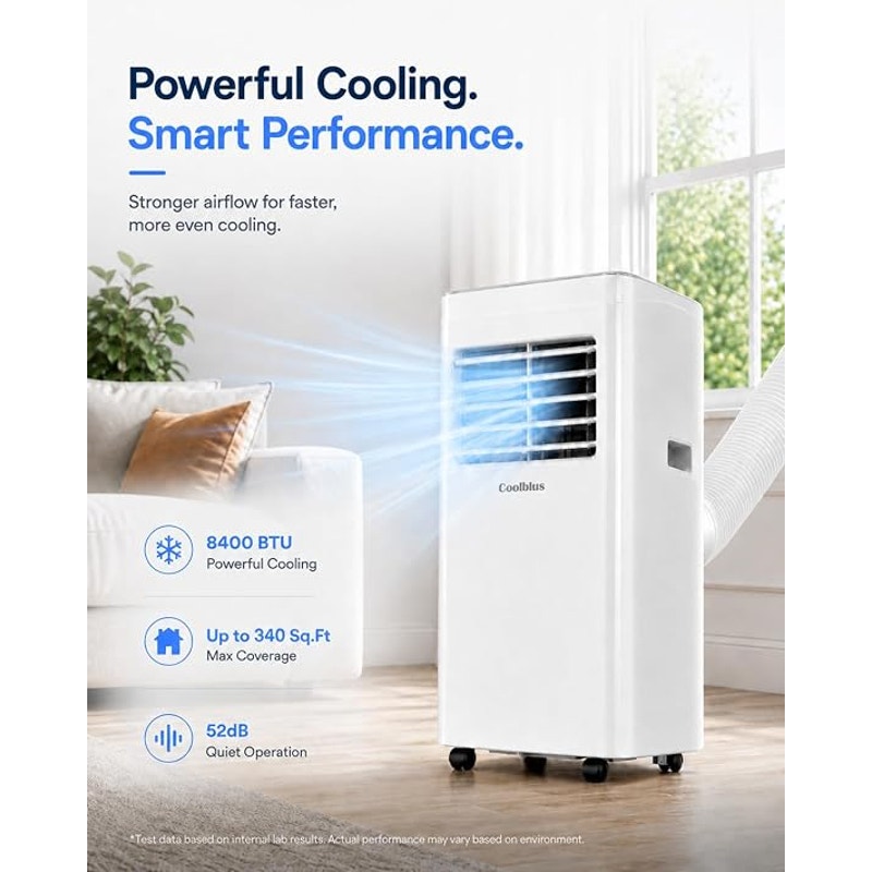 Coolblus Portable Air Conditioners, 8400 BTU, AC Cools Up to 350 Sq.Ft, 3 in 1 Portable AC.