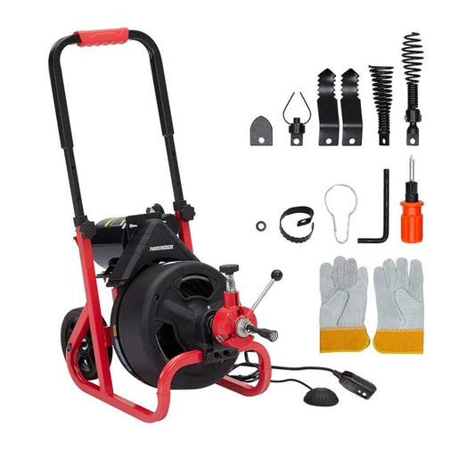 PIONEERWORKS 100Ft x 3/8In Drain Cleaner Machine, Auto-feed Professional 6.8A Electric Drain Auger,