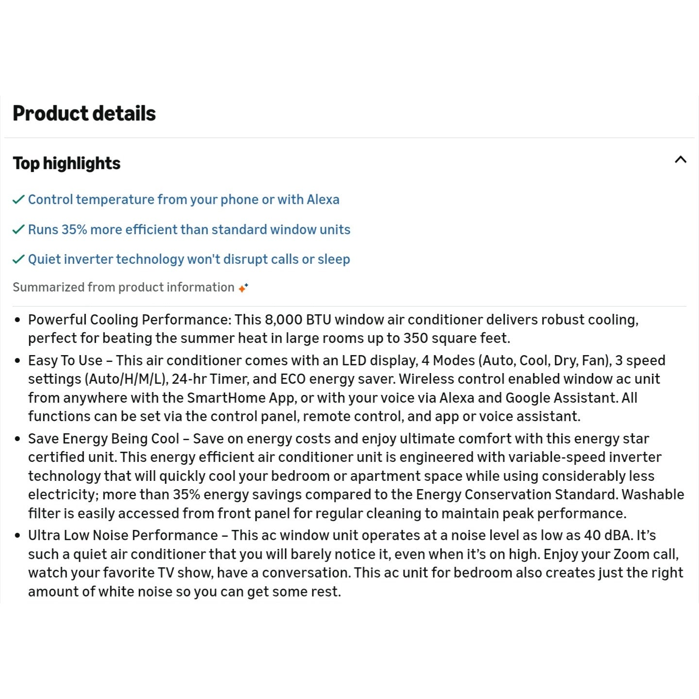 8,000 BTU Smart Inverter Window Air Conditioner with APP, Alexa Control, 115V AC Unit Cools