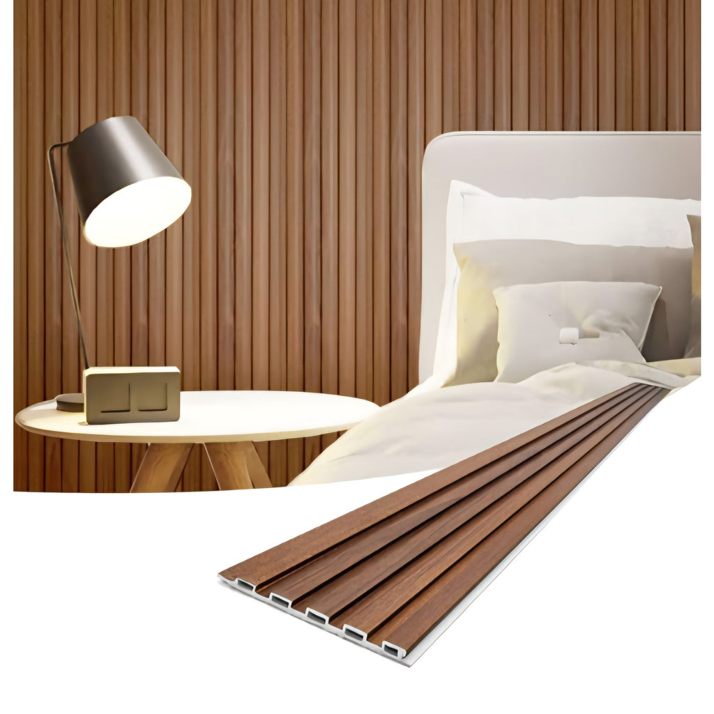 Art3d Slat Wall Panels, WPC Soundproof 3D Wall, Teak 8-Pack 96 x 6 in. Teak