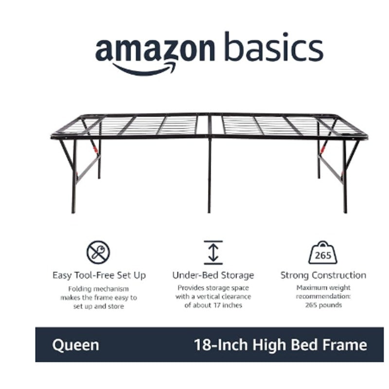 Queen Foldable Metal Platform Bed Frame with Storage, Sturdy Steel