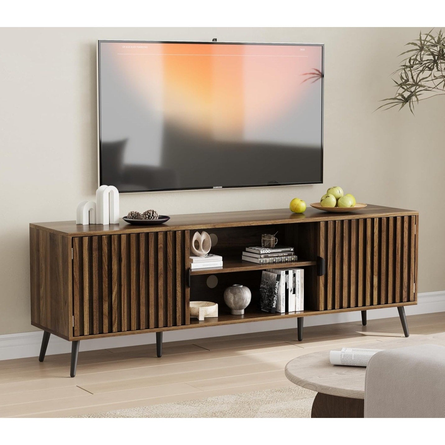 Smart FENDEE 63-Inch TV Stand for TVs up to 70 Inch, Mid-Century Modern Television Stand