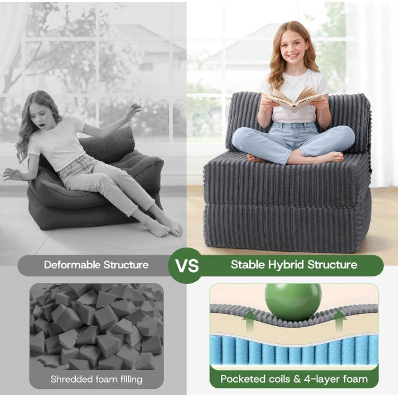 Folding Sofa Bed Convertible 4 in 1 Sleeper Chair Gray Single Pocket Coils+Foam Fill Medium Support