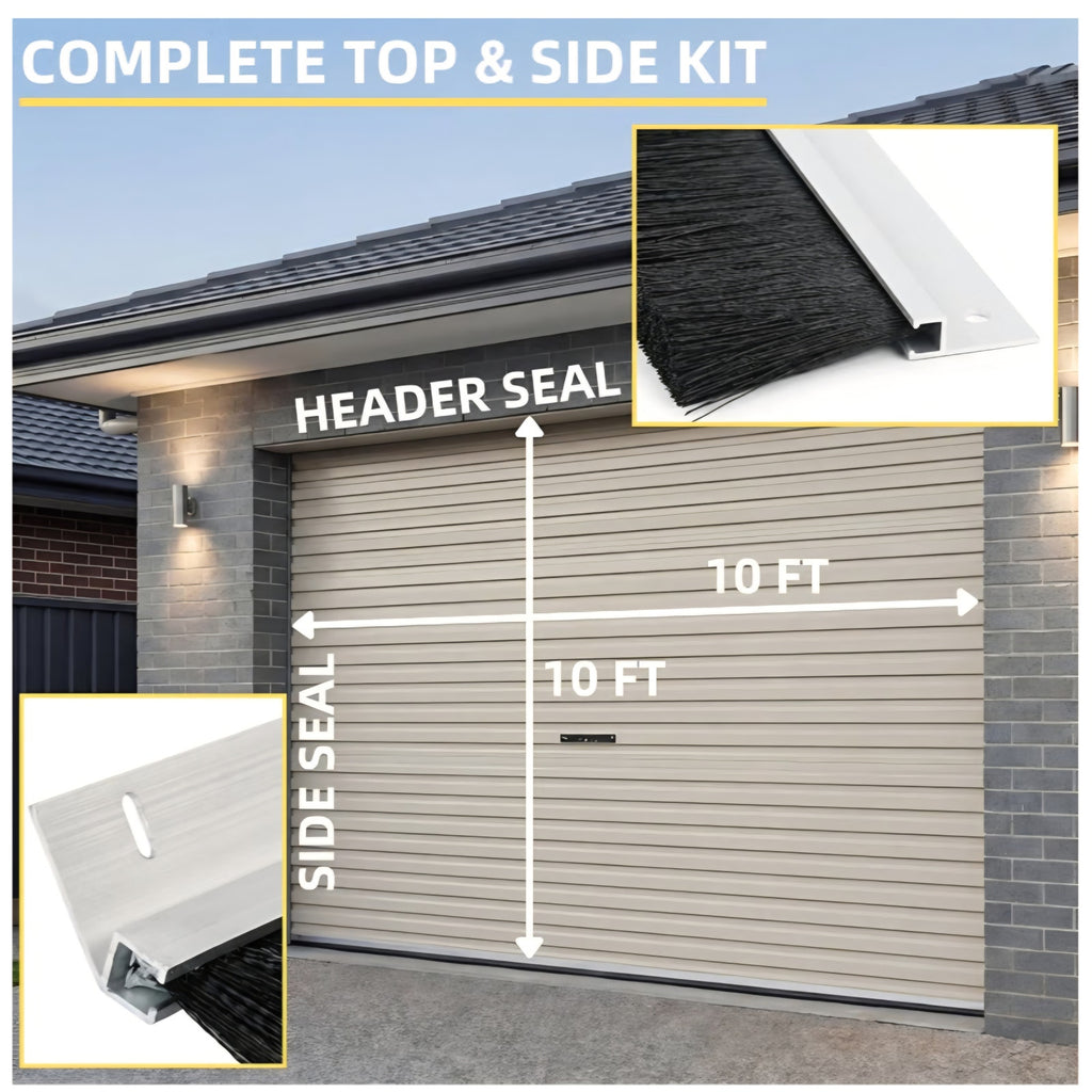 30 FT Garage Door Brush Seal Kit for 10'W X 10'H Doors, 2" High-Density Nylon