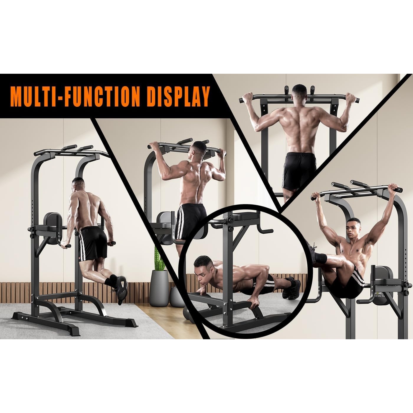 DONIUZ Power Tower Pull Up Bar and Dip Station, Multi-Function Home Gym, Height Adjustable, Black