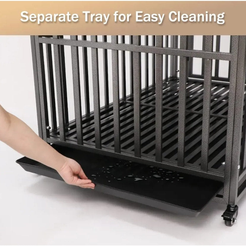 LUCKUP Heavy Duty Dog Cage - with 2 Doors and 4 Wheels