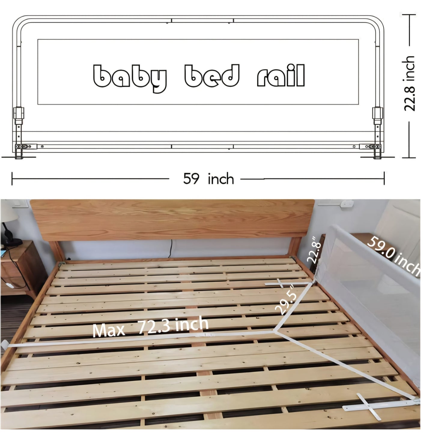 Baby Toddler Bed Rail 59 inch Guard Extra Long Foldable Tall Safety Bedrail with Reinforced Anchor