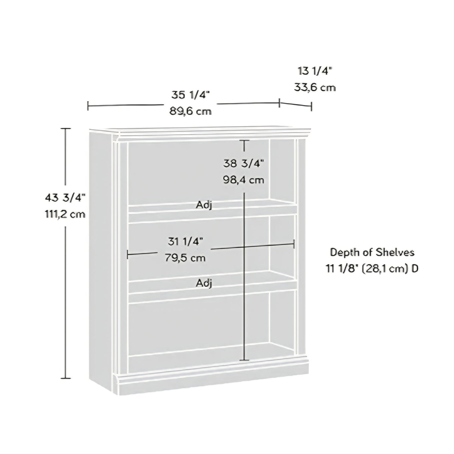Sauder 3 Tier Book Shelf Wooden Bookcase Multipurpose Bookshelf for Home Office, Living Room,